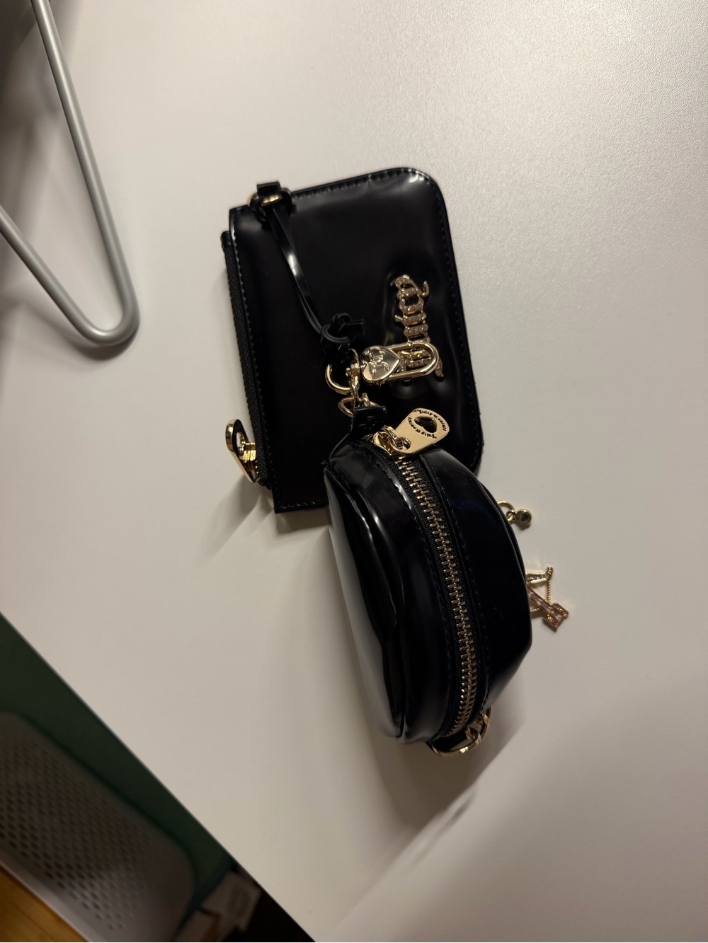 Juicy Couture Black Patent Mini Multi-Pouch Crossbody with Gold Accents